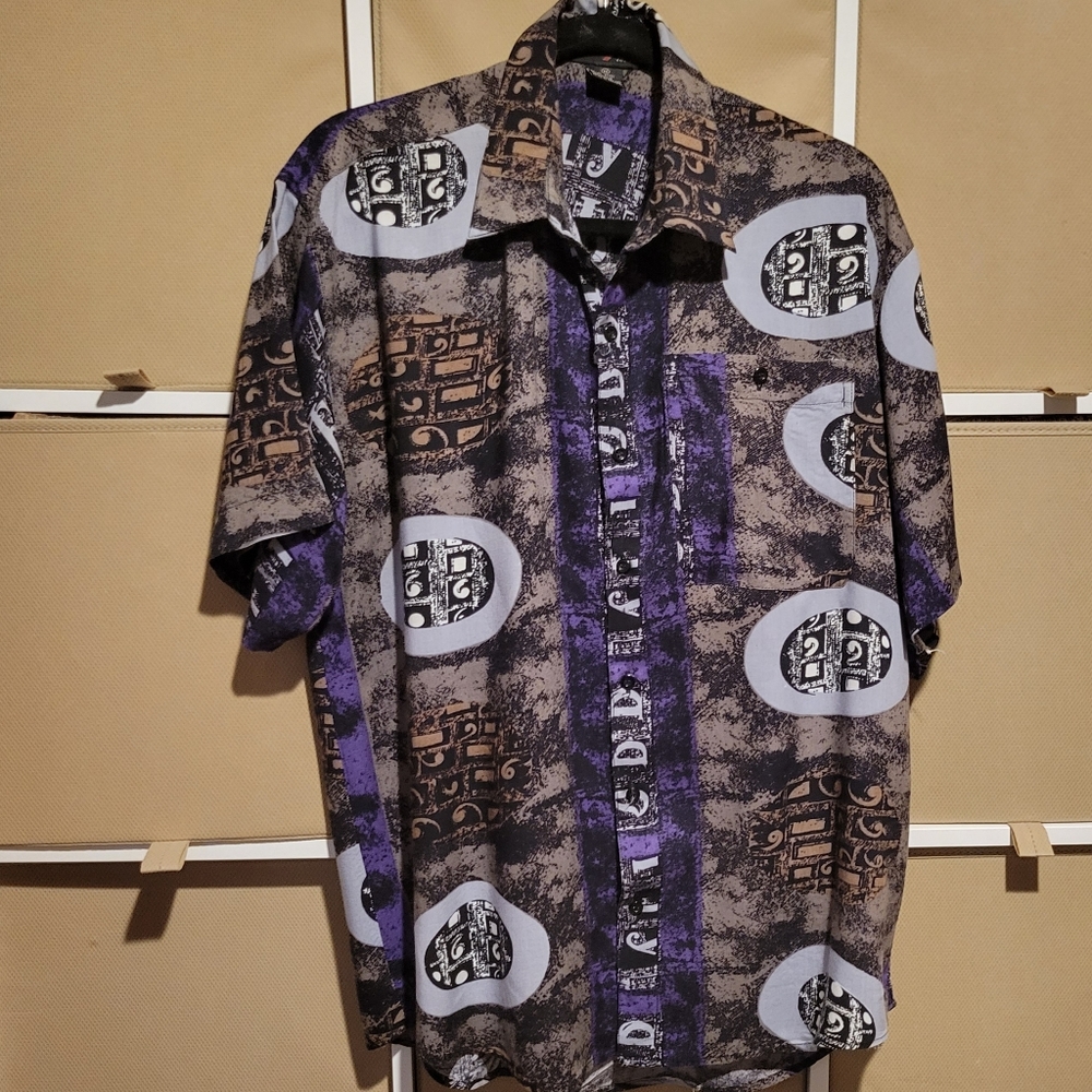 Vintage 80s Thumbs Up Short Sleeve Button Down Rayon Shirt